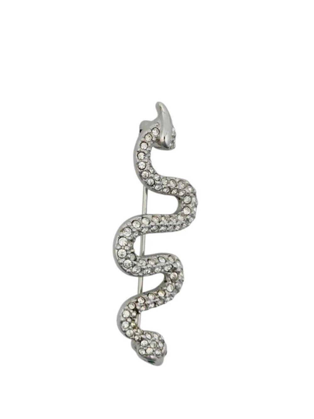 Vintage Swarovski Crystal Snake Brooch w. Green Crystal Eyes